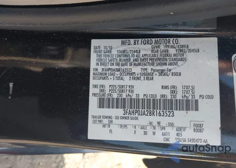 2011 Ford Fusion Sel from USA, damaged, VIN 3FAHP0JA2BR163523